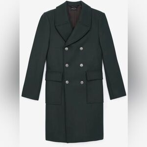 The Kooples Dark Green double breasted wool coat military inspired sz L NWT